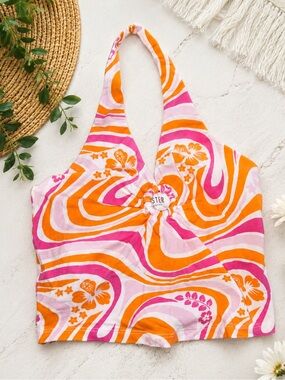 Hollister floral retro 70s festival halter crop top summer Resortwear vacation
